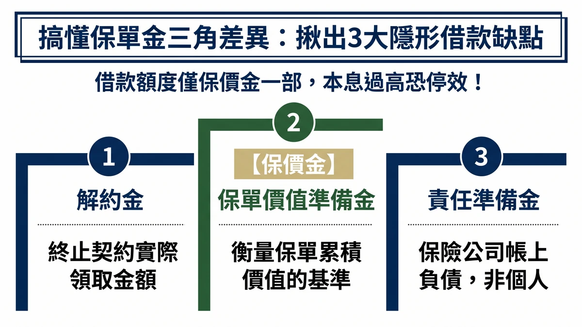 保單價值準備金-解約金、責任準備金三角對照圖:借款額度僅為保價金一部分 保單價值準備金-解約金、責任準備金三角對照圖:借款額度僅為保價金一部分