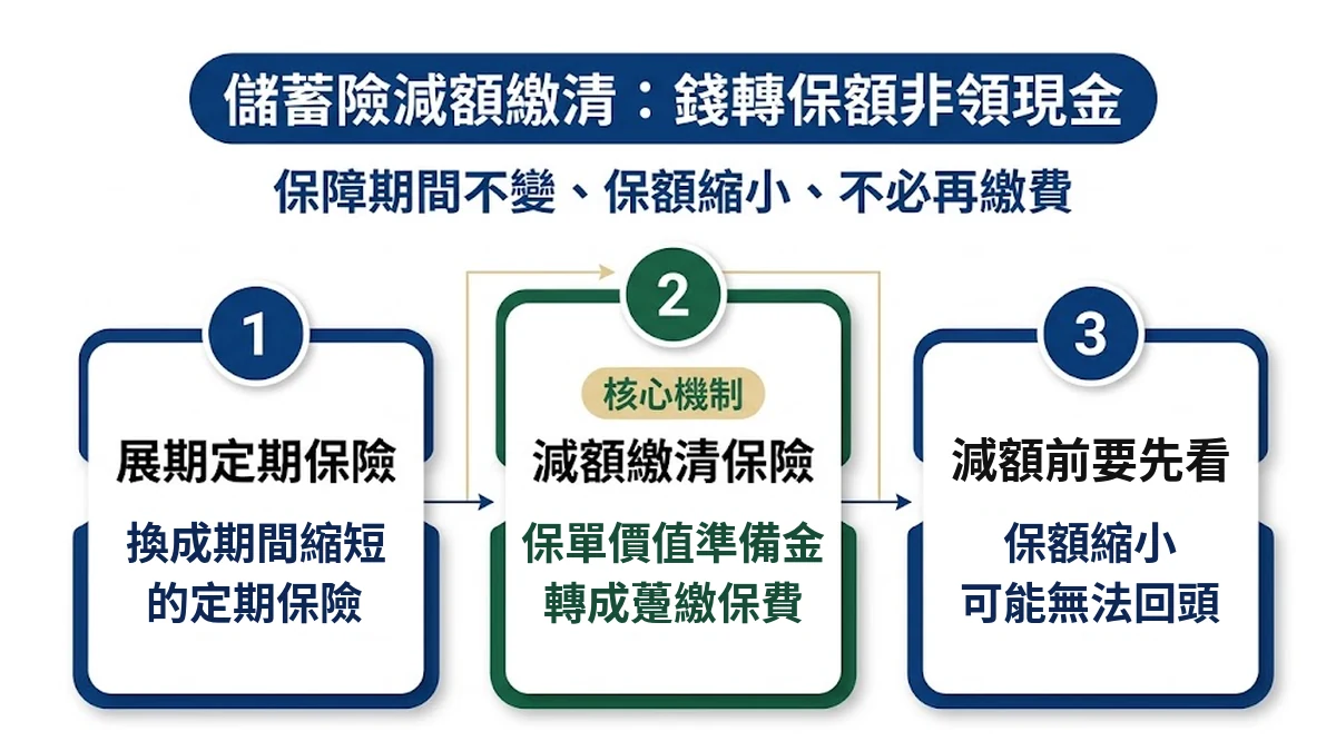 儲蓄險 減額繳清:保單價值準備金轉成躉繳保費,不發現金,對照展期定期保險與注意事項 儲蓄險 減額繳清:保單價值準備金轉成躉繳保費,不發現金,對照展期定期保險與注意事項